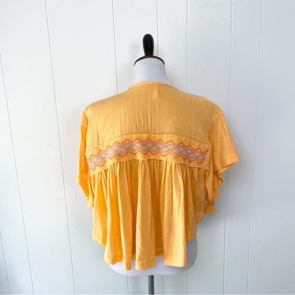 Free People Womens Market Embroidery Trim Tassel Tie V-Neck Tee Carrot Orange XS - Picture 3 of 15